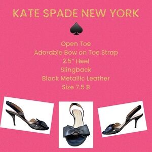 Kate Spade New York Slingback Heels Black Metallic with Bow 7.5 B
